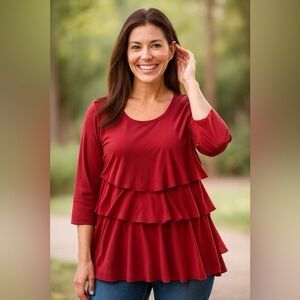 Susan Graver Red Short Sleeve T-Shirt Blouse